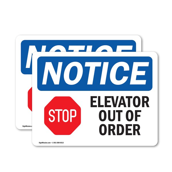 Signmission Elevator Out Of Order Sign With Symbol, 10 in W x Rectangle, Vinyl Decal OS-2PACK-NS-D-710-L-11735 - main